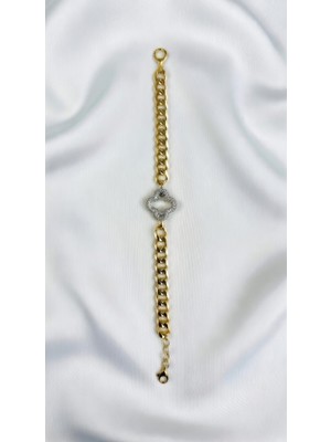 Fully Goldkaplama Kalın Zincir Yonca Bileklik