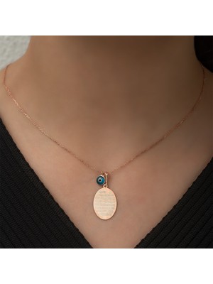 Nereze 925 Ayar Gümüş Oval Ayetel Kürsi Kadın Kolye Rose Gold Kaplama Zirkon Taşlı