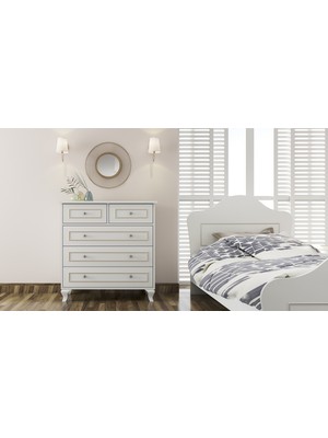 Rabi Mobilya Gold Country Şifonyer Beyaz Renk 5 Çekmeceli 90 cm Genişlik 86 cm Yükseklik