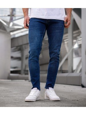 Enerjin Erkek Slimfit Likralı Kot Pantolon Mavi Tırnaklı %98 Pamuk Orta Kalınlıkta Casual