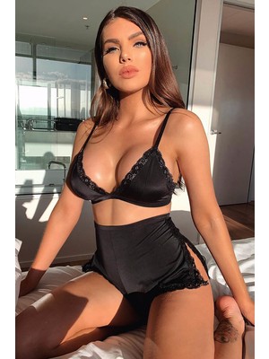 Merry See M Beden Siyah Seksi Sütyen Külot Takım Yumuşak Kumaş ve Konforlu Tasarım