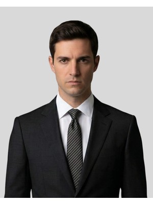 1001 Kravat Yeşil Gri Çizgili İnce Kravat - 7 cm genişliğinde