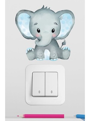 Pinkipay Sevimli Yavru Fil Çocuk Odası Dekoratif Priz Stickerı