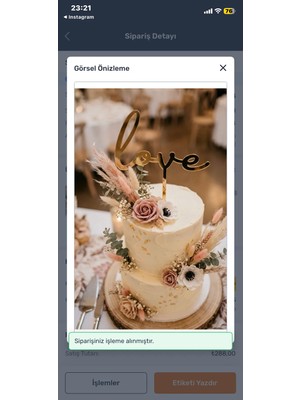 Güven Love Pasta Süsü Çubuk Pleksi Topper