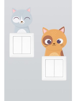 Pinkipay Sevimli Kediler Çocuk Odası Dekoratif Priz Stickerı Ikili Set (Figür 2)
