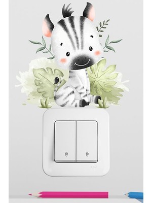 Pinkipay Sevimli Yavru Zebra Çocuk Odası Dekoratif Priz Stickerı (Figür 2)