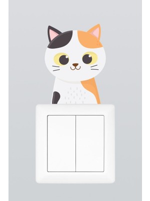 Pinkipay Sevimli Benekli Kedi Çocuk Odası Dekoratif Priz Stickerı