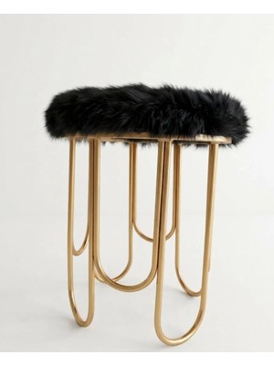 Gazel Gold Renk Siyah Peluş Puf