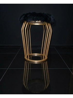 Wersace Gold Metal Siyah Peluş Puf