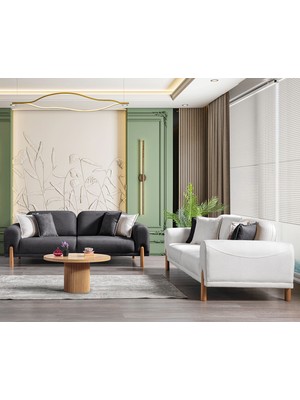 Eymense Class Bohem Koltuk Takımı 3+3 Beyaz Antrasit