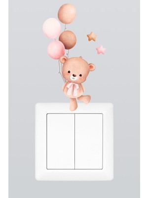 Pinkipay Sevimli Baloncu Ayıcık Çocuk Odası Dekoratif Priz Stickerı (Figür 3)