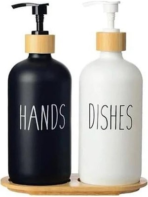 Yvz Store 2'li Black-White Siyah Beyaz Sıvı Sabunluk 500-ML Alt Tepsili