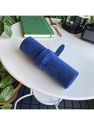Yvz Store Helsinki - Hakiki Deri Natürel Geniş Tasarım Rulo Kalemlik (Mavi)
