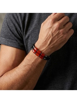 Pigado 316L Paslanmaz Çelik Doğaltaşlı Deri Erkek Bileklik