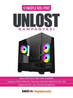 Tebilon Amd Ryzen 5 7600-ASUS Geforce Rtx 5070 Oc 12GB-ASUS B650-1TB-16GB-OEM Paket