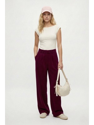 Ritnice Kadın New Flow Kanca Kapamalı Cepli Bordo Kumaş Pantolon