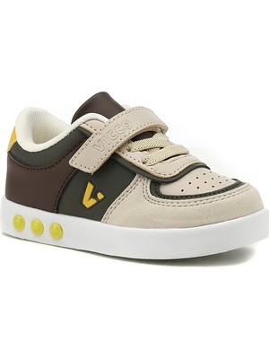Vicco Erkek Çocuk Sneaker Ayakkabı Haki Renk Suni Deri Düz Taban 22 Numara