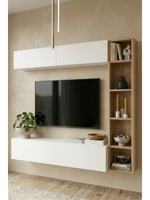 Robin Home Tara Tv Ünitesi Kitaplık Duvara Monte Sepet-Beyaz