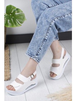 Khayt Mina Kadın Anatomik Air Taban Sandalet Beyaz Renkli Konforlu Ev Kullanımı İçin Tasarlandı