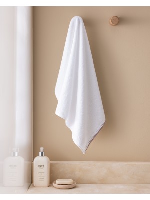 Madame Coco Aveline Kroşeli %100 Pamuk Yüz Havlusu - Beyaz/lila