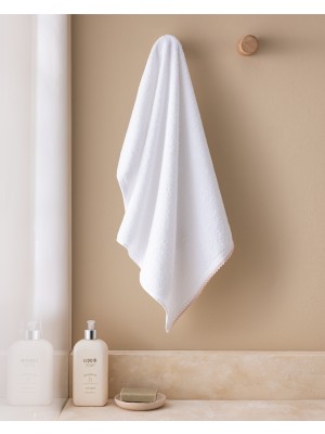 Madame Coco Aveline Kroşeli %100 Pamuk Yüz Havlusu - Beyaz/pudra