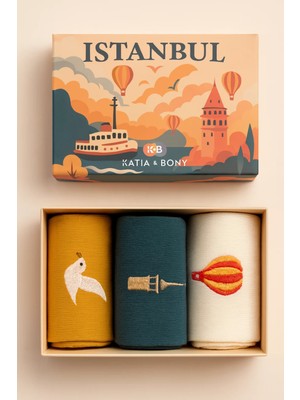 Katia & Bony Özel İstanbul Koleksiyonu Kutulu 3'lü Şehir İkonları Unisex Çorap Seti