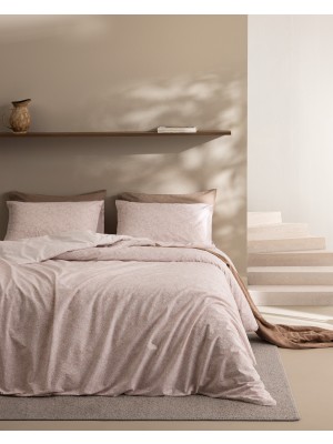 Madame Coco Ellaine King Size %100 Pamuk Ranforce Baskılı Çarşaflı Nevresim Takımı - Pudra