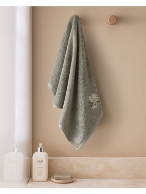 Madame Coco Selmor %100 Pamuk Nakışlı Yüz Havlusu - Haki - 50X76 cm