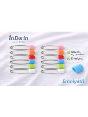 İnderin 12’li Renkli Çengelli Emniyetli Plastik Dikiş Hobi Tasarım Büyük Boy