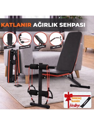 Relaxus Ev Tipi Çok Fonksiyonlu Dambıl Bench Press ve Mekik Sehpası Antrenman Aleti Direnç Lastiği Hediye