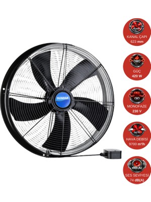 Dündar 60 cm SM 60 S 1400 D/D 220 230 Volt Monofaze Aksiyal Tip Soğutmalı Sanayi Fanı Aspiratör