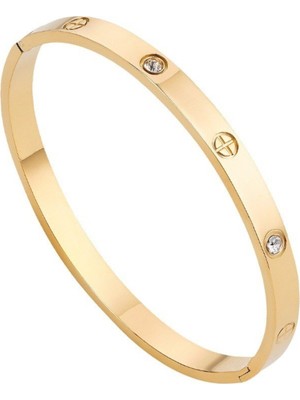 Trenddora Gold Renk Alaşım Kelepçe Taşlı Bileklik