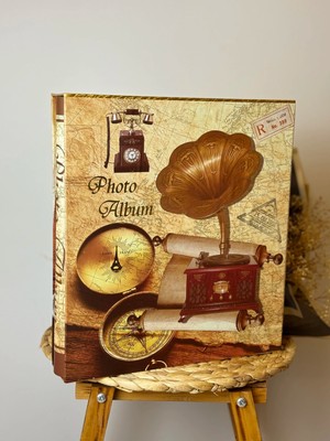 Rabsev RS21 Gramafon Desenli Fotoğraf Albümü 10x15 cm Yatay Dikey Model 600'lük Renkli Kutulu