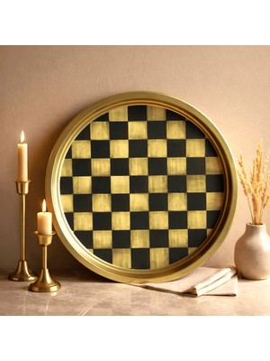 Sarkap Home 34 cm Desenli Dekoratif Metal Tepsi - Dama