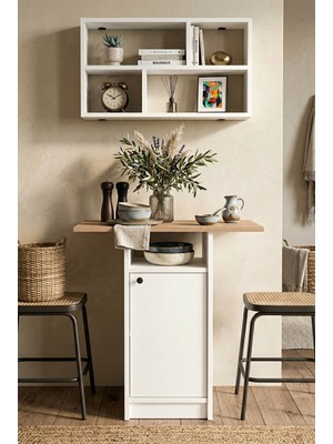 Robin Home Alaska Mutfak Masası Yemek Masası Dolaplı Raflı Sepet-Beyaz