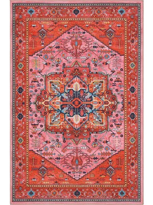 Cool Halı Beylerbeyi By 831 Kırmızı Pembe Etnik Desenli Otantik Salon Halısı Yıkanabilir Şönil Halı