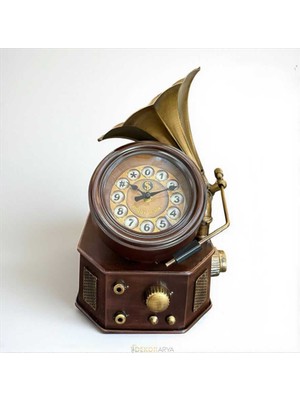Deco Vien Gramofon Tasarımlı Dekoratif Masa Saati (30×35 Cm)