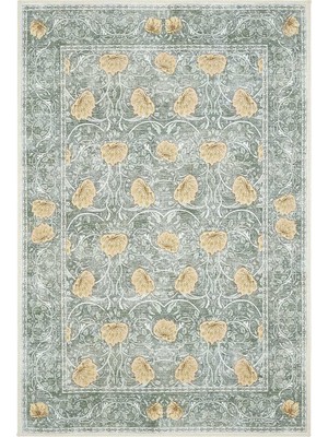 Cool Halı Daisy Mint Yeşili Halı Makinede Yıkanabilir Çiçekli Bohem Dokuma Şönil Halı Rustik Tarz Vintage Halı