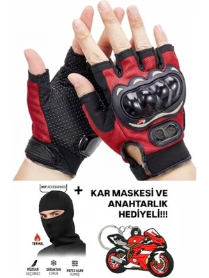 Probiker Yarım Parmak Korumalı Motosiklet Eldiveni - Renk: Kırmızı Beden: L, SİYAH