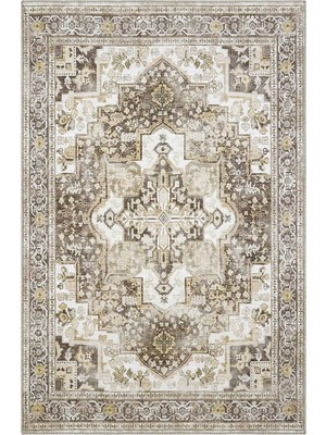 Cool Halı Beylerbeyi By 803 Krem Etnik Vintage Halı Oda Salon Halısı Yıkanabilir Eskitme Şönil Halı