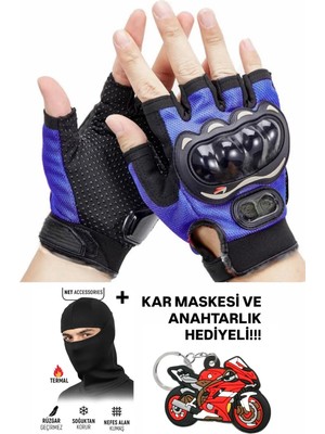 Probiker Shop Yarım Parmak Korumalı Motosiklet Eldiveni - Renk: Mavi Beden: M, SİYAH