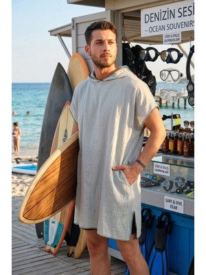 Miespiga Kapüşonlu Erkek Müslin Sörf Panço