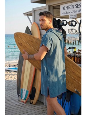 Miespiga Kapüşonlu Erkek Müslin Sörf Panço