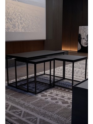 KODIGU Elora 3'lü Orta Sehpa | Siyah | 90X48X48 cm