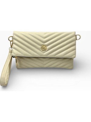 Kadın Suni Deri Kapitone Desenli Çapraz Askılı Mıknatıslı ve Fermuarlı Portföy Çanta