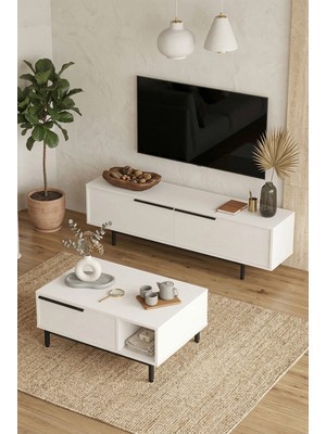 Robin Home Lidya Tv Ünitesi Orta Sehpa 2'li Set Beyaz