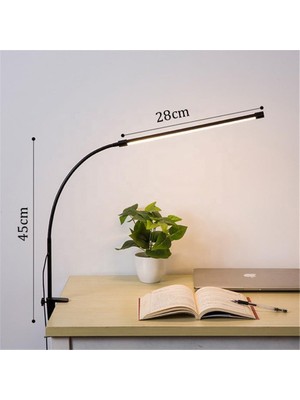 Esplendor Store LED Masa Lambası – 12W USB Güç Girişli, Esnek Kol, Klipsli Tasarım, 3 Renk Sıcaklığı (2800K/4200K/6000K), Kısılabilir Dimmer Anahtarlı | Siyah 55