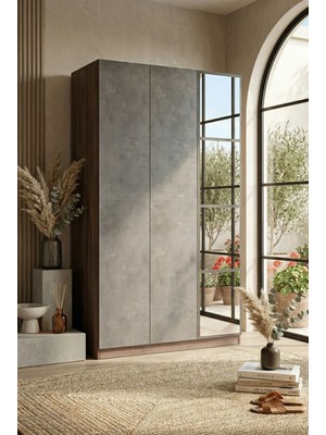 Robin Home Montana 3 Kapaklı Çekmeceli Aynalı Gardırop Gardrop Elbise Dolabı  Beyaz / Gri Mo1