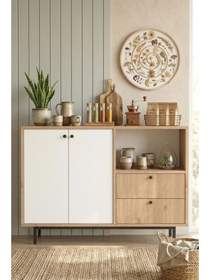 Robin Home Mocha Kahve Köşesi Çok Amaçlı Dolap Mutfak Dolabı Sepet-Beyaz