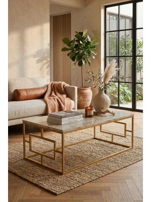 Robin Home Atlantis Gold Metal Orta Sehpa Mermer Desen